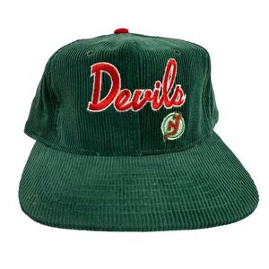 Vintage Pro Star New Jersey Devils Corduroy Snapback Hat Forest Green NHL Cap